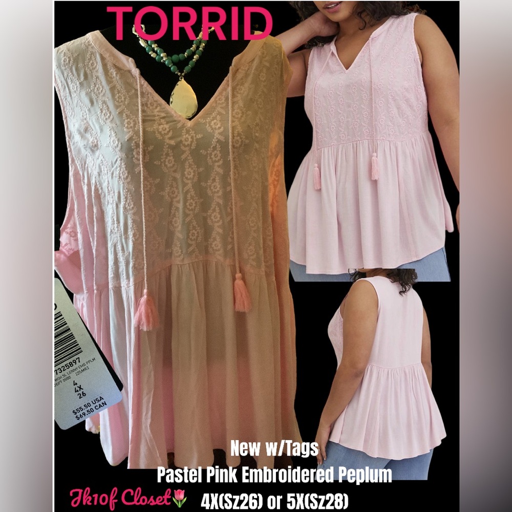 LOWEST🌺 NWT TORRID 5X PINK EMBROIDERED BABY DOLL TOP
